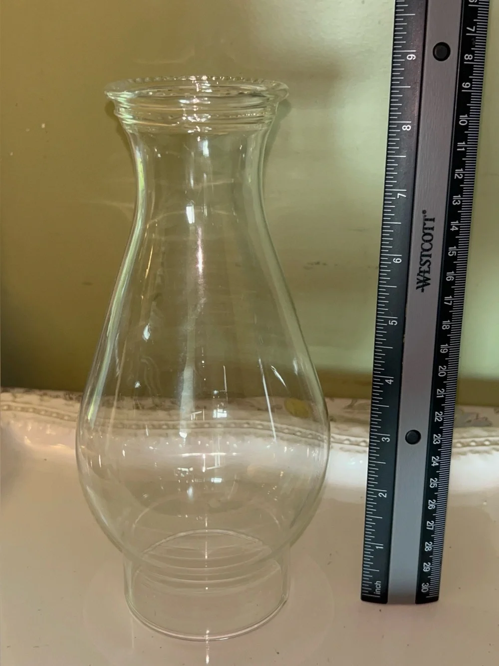 Inner Beaded-top Cleat Glass Hurricane Lamp Chimney Shade 8.5in Tall